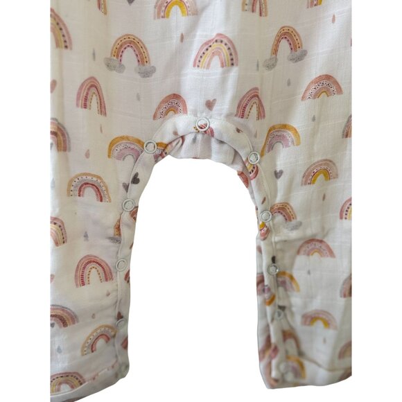 Nola Tawk Muslin Romper Chase Rainbows 2T Organic Cotton White Multicolor NWT - Picture 4 of 16